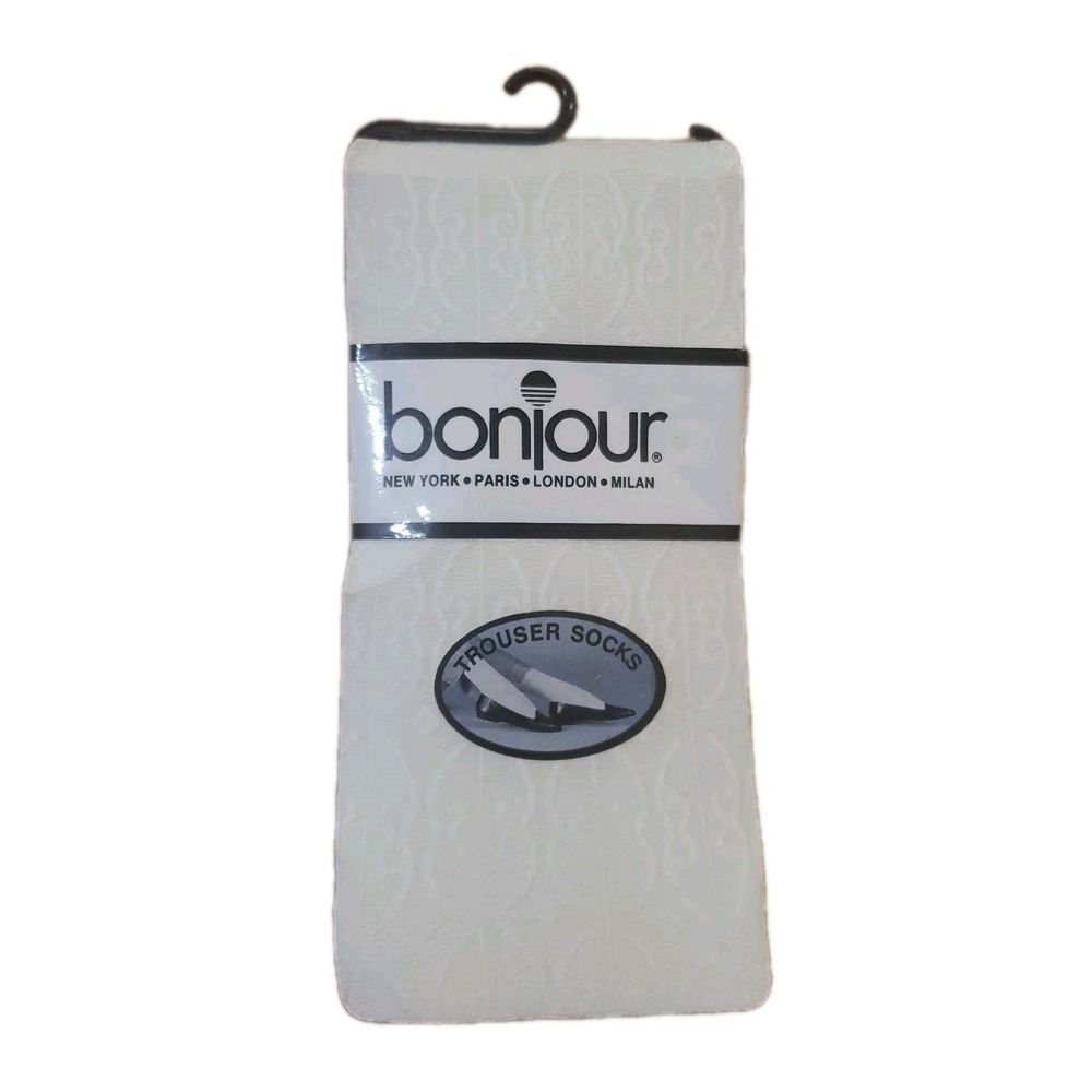 Vintage Bonjour Decorative Trouser Socks Made in USA Nylon Ivory 9-11